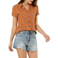 thumbnail image 1 of INSPIRE CHIC Chemise à Carreaux pour Femme en Coton Style Boyfriend à Boutons devant à Manches Courtes, 1 of 5
