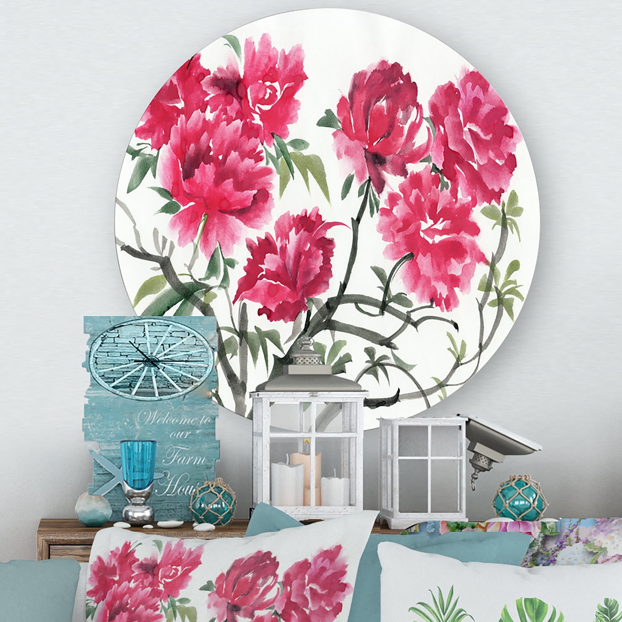 Designart 'Ancient Purple Azalea Flower' Traditional Circle Metal Wall Art 23x23 - Disc of 23