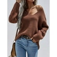 thumbnail image 5 of Women's Fashion Long Sleeves V Neck Loose Pullover Tops Blouse Knitted Sweater On Seasonal Clearance Coffee 10(XL), 5 of 5