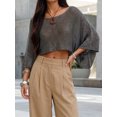 thumbnail image 5 of LMLYSoH Women's Knit Sweaters Long Sleeve Round Neck Solid Color Pullovers Loose Fit Poncho Crop Tops, 5 of 9