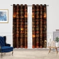 thumbnail image 2 of Vintage Bookshelf Blackout Curtains Library Books Bookcase Ladder Candle Decor Shading Drapes for Bedroom Study Classroom Living Room Darkening Grommet Window Drapes 2 Panel Set, 52"x84", 2 of 6