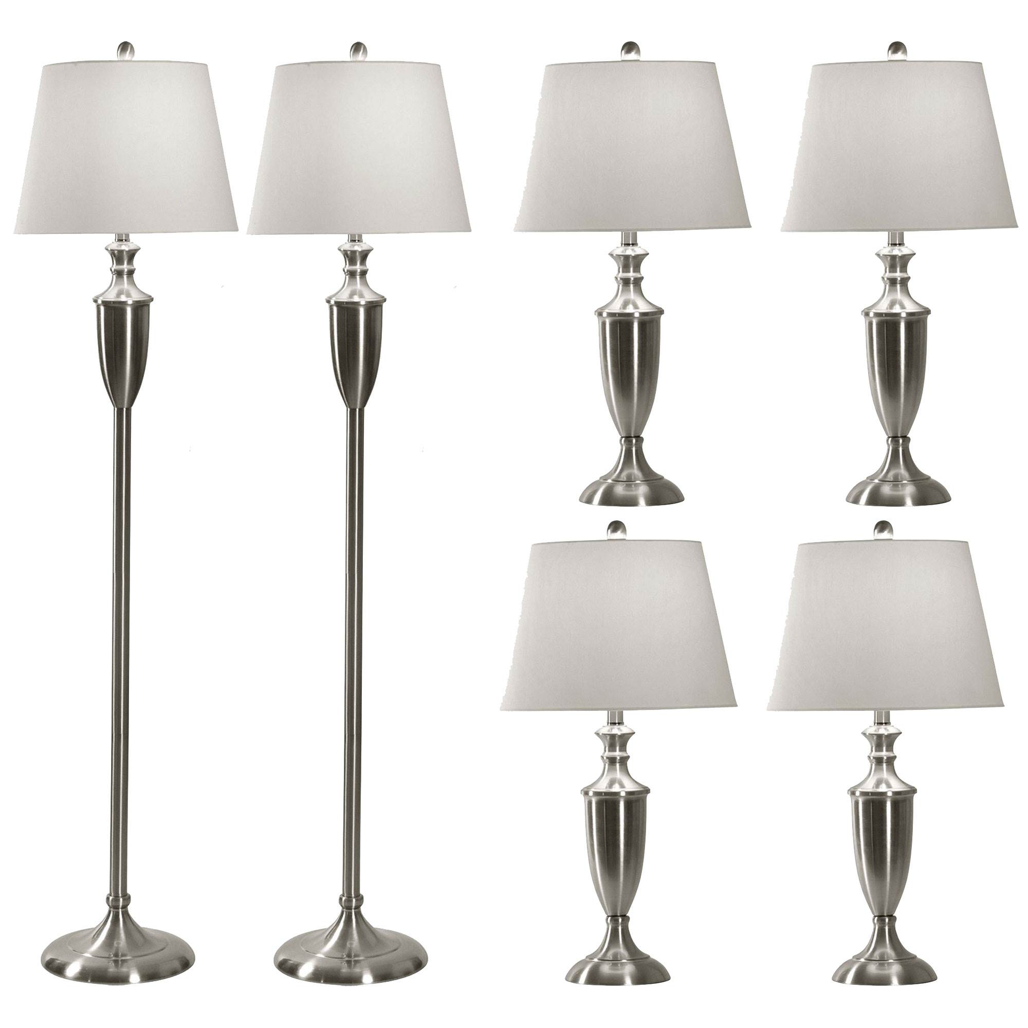 Abode 84 4 Brushed Steel Modern Table Lamps and 2 Floor Lamp Set (Multi Pack)