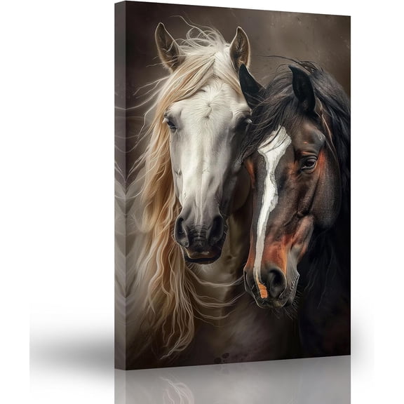 ZHONGYUTONG Horse Wall Art Black White and Brown Horse Poster Canvas Running Animals Pictures Painting for Living Room Decor Framed (12.00" x 18.00")