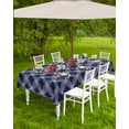 thumbnail image 4 of Boanket Outdoor Tablecloth with Umbrella Hole for Patio/Picnic/Party/Camping, Blue Abstract Waterproof Table Cloth Rectangle Table Cover Washable, White Contemporary Modern Geometric Art (60"x 84"), 4 of 7