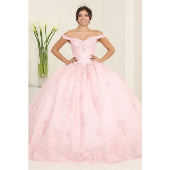 Layla K LK260 Juniors Womens Glitter Floral Embroidered Tulle Quinceanera Gown