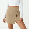 thumbnail image 5 of ClodeEU Women's Mini Asymmetrical Skirt with Shorts Underneath,Split Hem and Wrap Front Skort Khaki,Womens Plus XXL, 5 of 7