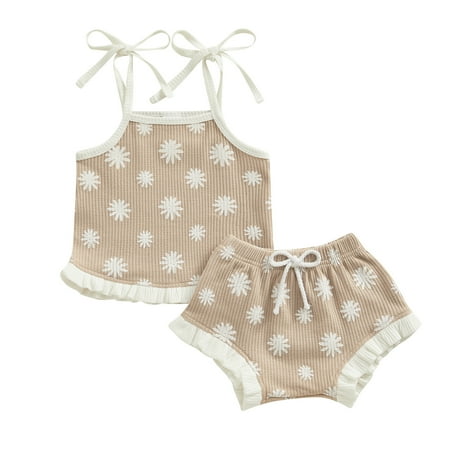 

Bagilaanoe 2pcs Newborn Baby Girl Ribbed Shorts Set Sleeveless Cami Tops + Shorts 3M 6M 12M 18M Infant Casual Summer Clothes