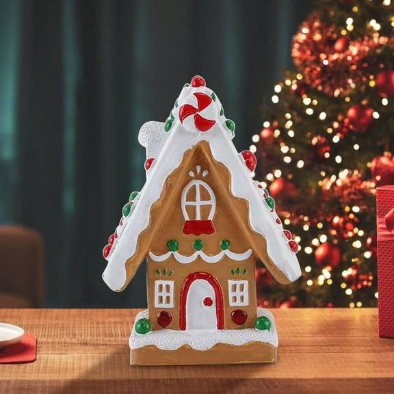 Liamobondopolis Christmas Candy House Figurine Resin Snow Cottage Decor with Cookie Details Festive Holiday Centerpiece Home Decoration