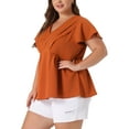 thumbnail image 4 of Agnes Orinda Plus Size Women V Neck Flare Sleeve Ruffle Peplum Wrap Blouse Top, 4 of 5