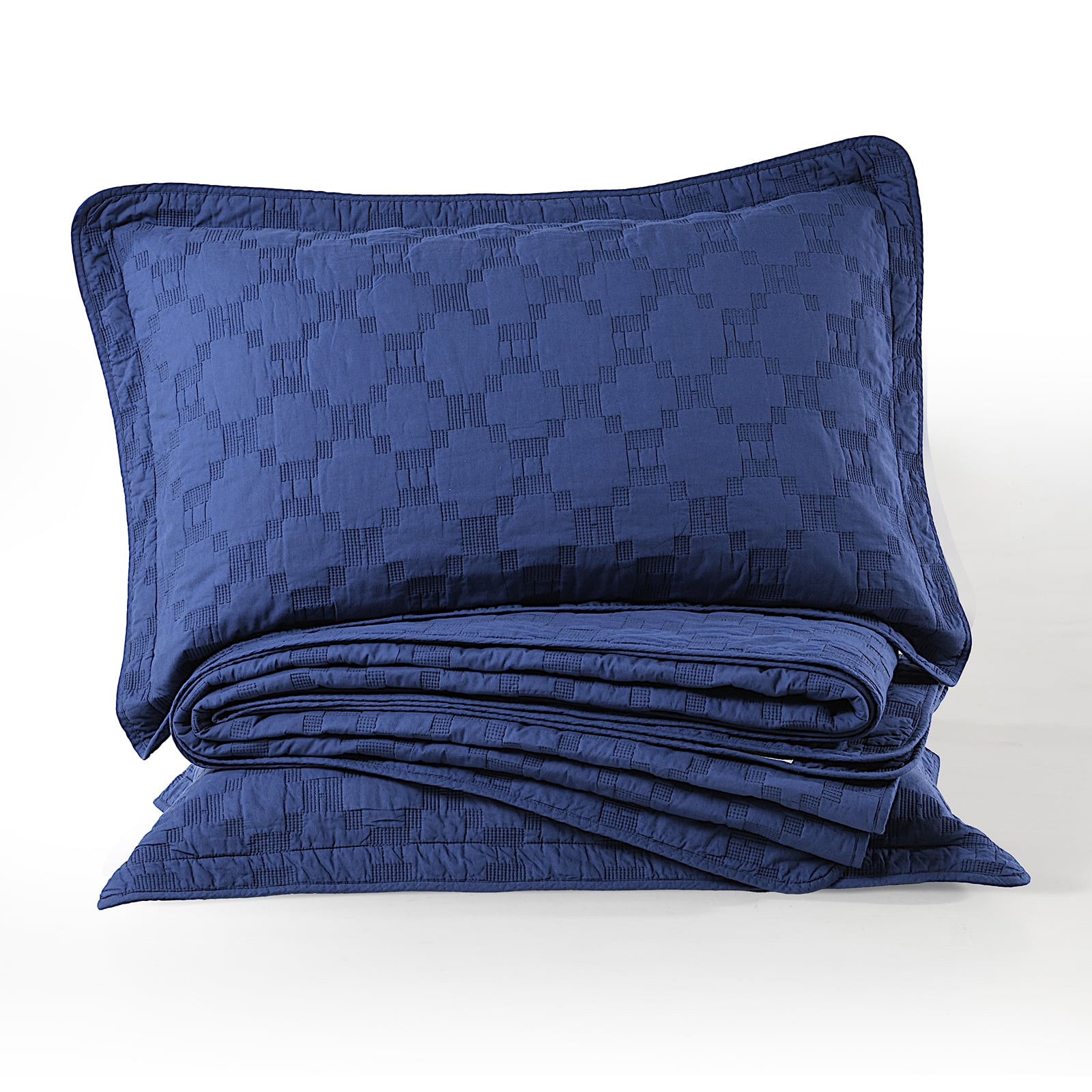 PANGUSHAN 100% Cotton Quilt King Size, Navy Blue King Quilt Bedding Set Embroidery Quilted Bedspreads, Lightweight Comforter for King Bed, All Season, 3 Pieces