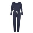 thumbnail image 4 of DailyTrove Women's Long Sleeve Drawstring Tracksuit - Solid Color, Casual Style, Fall & Outdoor Leisure Wear,Navy, 4 of 5