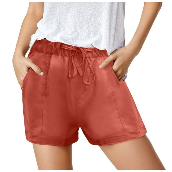 xingwang Clearance Plus Size Shorts for Women High Waisted,Casual Shorts Women's Summer High Waisted Lace Up Baggy Wide Leg Pants Orange L