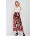 thumbnail image 2 of Red & Multi Vintage Graphic Print High-waisted Two Front Slits Maxi Skirt, 2 of 5
