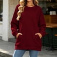 thumbnail image 2 of Vynhevius Womens Sweatshirt Solid Crew Neck Long Sleeve Back Pleated Pockets Casual Loose Pullover Top, 2 of 8