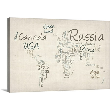 Great BIG Canvas | Michael Tompsett Solid-Faced Canvas Print entitled World map with countries made up of text