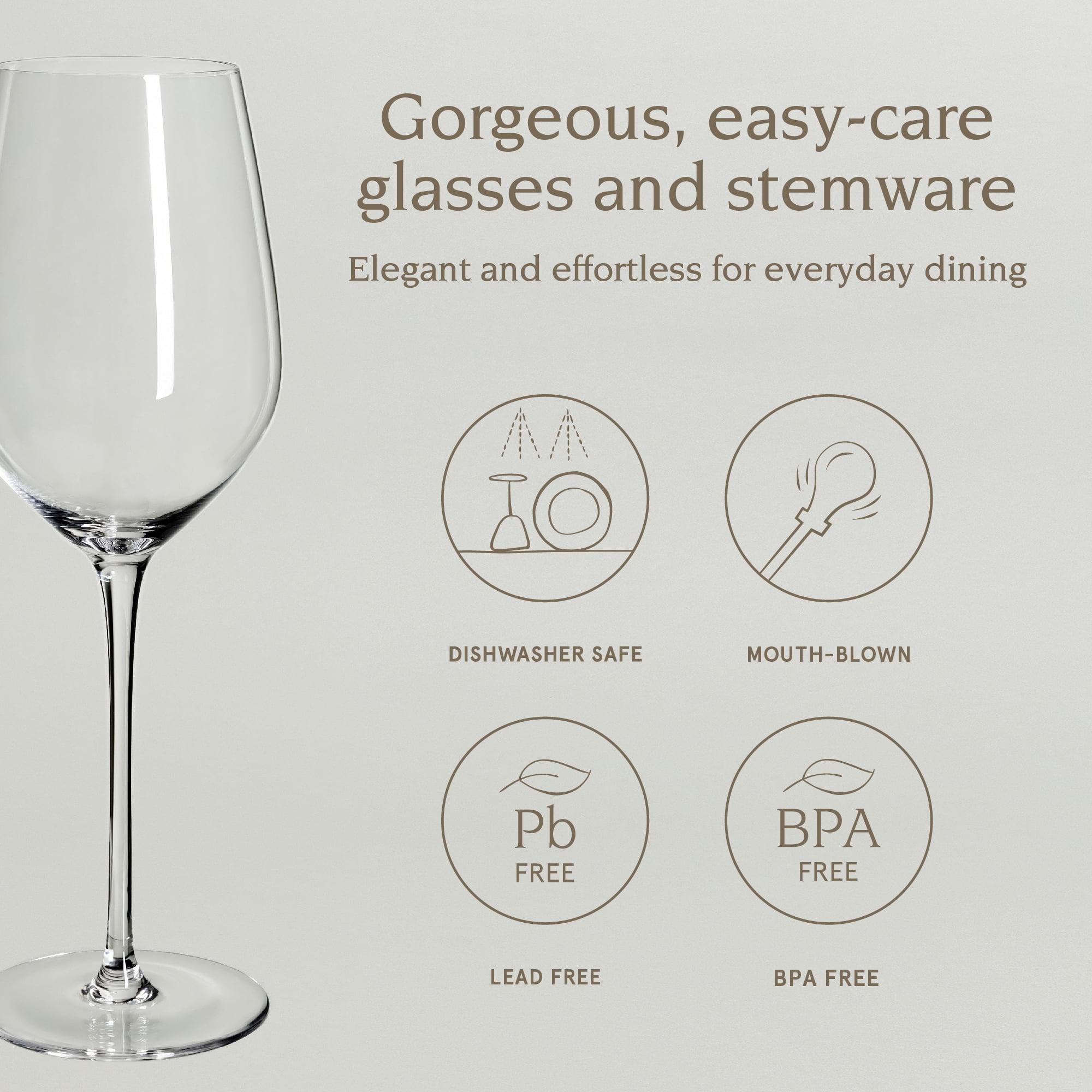 over&back 16oz Traditional Glassware - Set of 4 Classic Stem Drinking Glasses for Parties, Get-togethers, and More - Mouth-Blown - Wine Cups for Kitchen and Dining Room - Clear