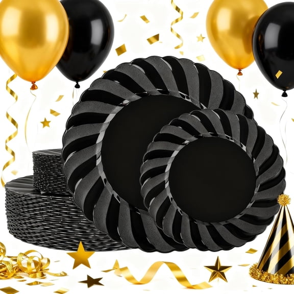 60 Pcs Christmas Plastic Plates for Party – Scalloped Ivory Plastic Plates Heavy Duty & Elegant – Include 30 10.25" Dinner & 30 7.25" Dessert Plates - Perfect for Weddings, Christmas and Parties