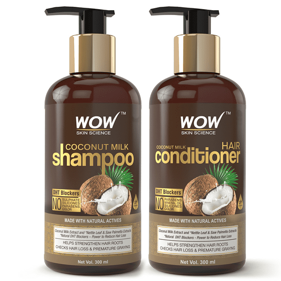 WOW Coconut Milk Shampoo and Conditioner Set, Slow Down Hair Loss, Essential Vitamins and Oils For Faster Hair Growth For Men and Women. Paraben, Salt, Sulfate Free, 2 x 16.9 Fl Oz 500mL