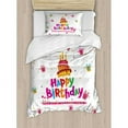 thumbnail image 3 of Birthday Duvet Cover Set King Size, Joyful Mouses Partying Presents and Delicious Cake with Candles Festive Cartoon, Decorative 3 Piece Bedding Set with 2 Pillow Shams, Multicolor, by Ambesonne, 3 of 3