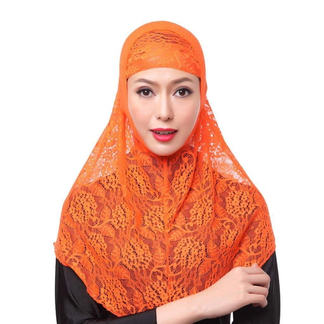 Minnieouse Pañuelo con patrón de encaje para mujer, bufandas de piezas, chal para adultos, cubierta completa lisa, capa envolvente ligera Accesorio para el cabello naranja