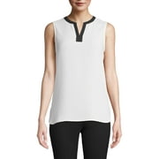 Anne Klein Women's Split Neck Sleeveless Top White Size Small
