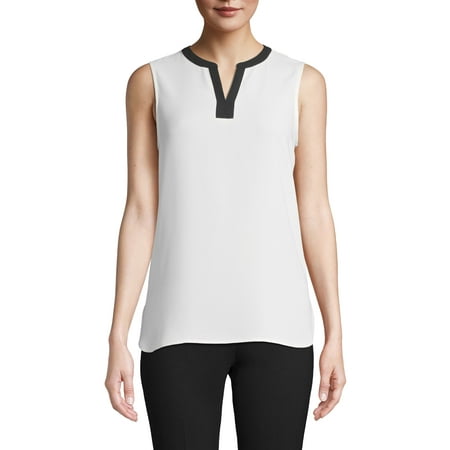 Anne Klein Women's Split Neck Sleeveless Top White Size Small