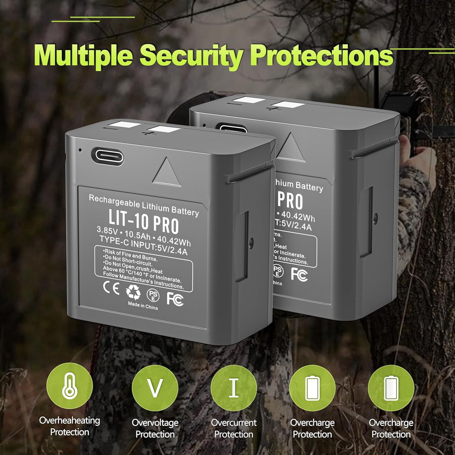4 Pack 10500mAh Replacement LIT 10 Pro Rechargeable Battery for SPYPOINT Trail Camera LINK-MICRO-LTE, CELL-LINK, LM2, LINK-MICRO-S-LTE, FLEX M, for 3.85V Hunting Camera Battery with Type-C Cable