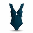 thumbnail image 6 of One Piece Swimsuits for Women Built-in Padded Cups V Neck Ruffle Shoulder Bathing Suit Ruched Tummy Control Monokini Flattering Full Coverage Beachwear, 6 of 6
