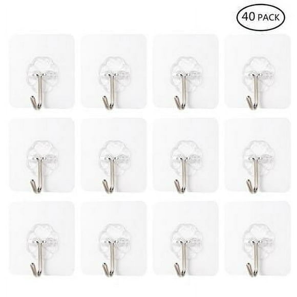 40 Packs de Crochets Adhésifs Transparents 15 kg (Max) Crochets Transparents Réutilisables Cintres Collants avec Crochets Inoxydables (Transparent)