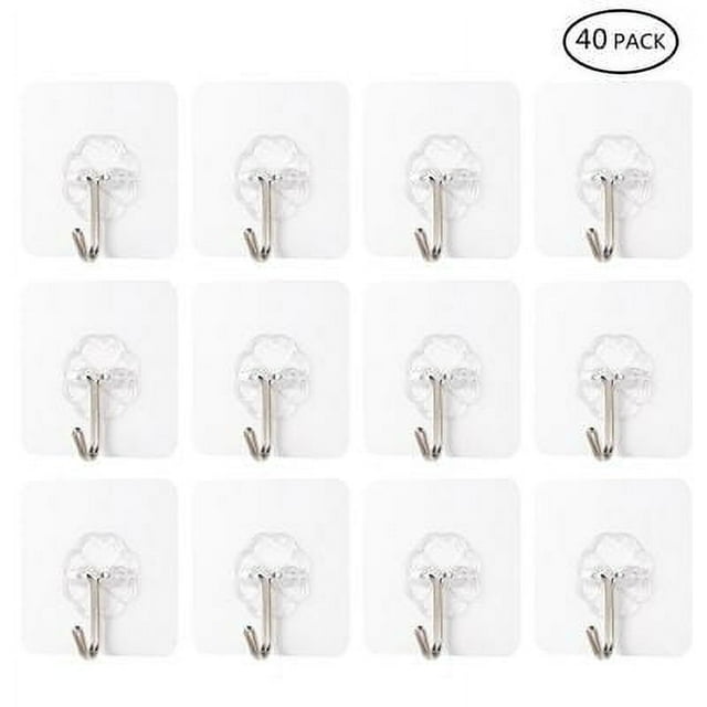 40 Packs de Crochets Adhésifs Transparents 15 kg (Max) Crochets Transparents Réutilisables Cintres Collants avec Crochets Inoxydables (Transparent)