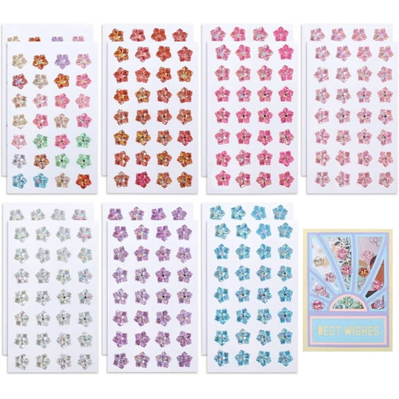 14 Sheets 7 Colors Gem Stickers Flower Diamond Sticker Sparkling Flower Gemstone Stickers Acrylic Diamond Sticker