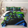 thumbnail image 2 of Erosebridal Neon Green Blue Motorbike Twin Quilt Set for Boys Men, Ink Splash Stripes Twin Coverlet Set, 2-Piece, 2 of 7