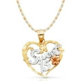 thumbnail image 1 of 14K Tri Color Gold 15 Years Quinceanera Years Heart Charm Pendant with 2.6mm Valentino Star Diamond Cut Chain Necklace - 22", 1 of 6