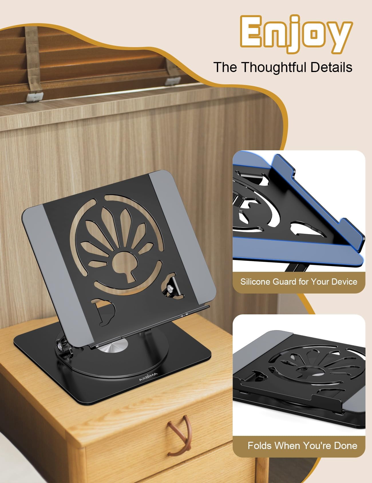 Adjustable Laptop Stand For Desk-360° Rotating Base Aluminum Riser Computer Office Home Macbook Pro/air Up To 16'' Black
