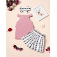 thumbnail image 5 of Girl Clothes Summer Silk Scarf Sets Sleeveless T-shirt Top+Stripe Shorts+Headband 3Pcs Set2-3Years, 5 of 6