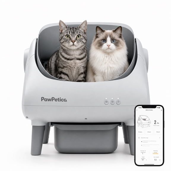 PawPetica Self Cleaning Litter Box,Open Top Automatic Litter Box with App Control for Multiple Cats,Safety Sensors Protection,Large Waste Bin