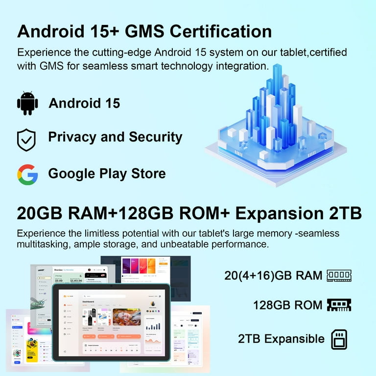 CUPEISI Android 15 Tablet 10 Inch, 20GB RAM+128GB ROM/2TB