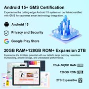 CUPEISI Android 15 Tablet 10 بوصة، 20 جيجابايت RAM+128 جيجابايت ROM/2 تيرابايت قابل للتوسيع، معالج رباعي النواة 2.0 جيجا هرتز، شاشة IPS HD 1280*800، 5G WiFi 6 BT 5.0، أجهزة لوحية 2 في 1 مع قلم ماوس حافظة لوحة المفاتيح، Widevine L1