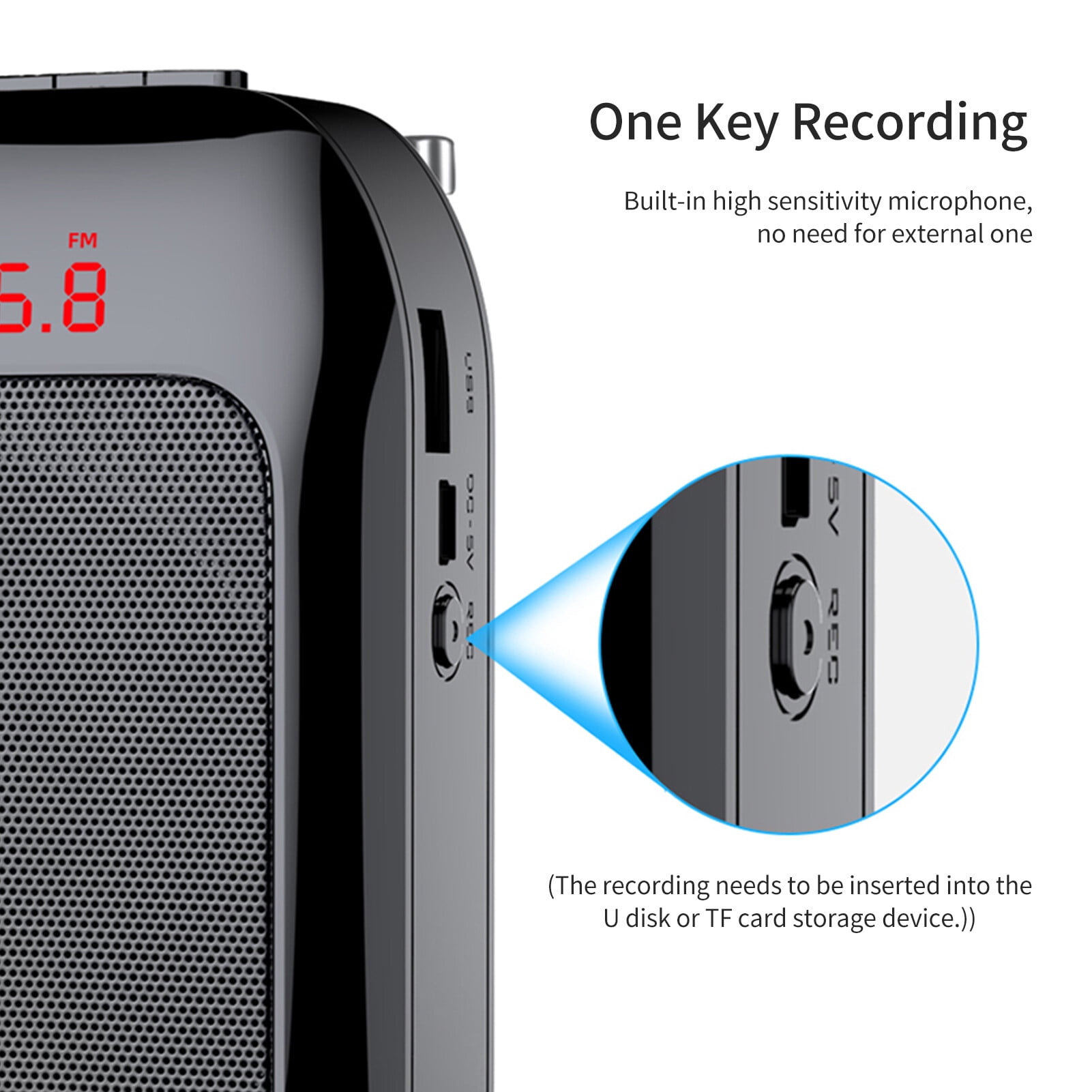 Portable Microphone Voice Portable Voice Speaker Amplifier for Teachers with Wired Microphone Headset Waistband Rechargeable Personal BT Speaker Support Music Recording for Classroom Meeting Training