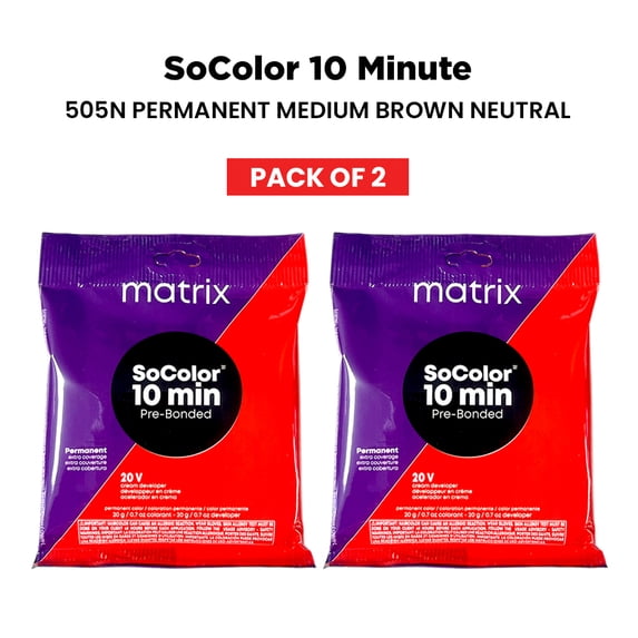 Matrix SoColor 10 Minute Pre-Bonded Permanent Hair Color & Developer Packettes ( 505N Medium Brown Neutral ) 2 Pack