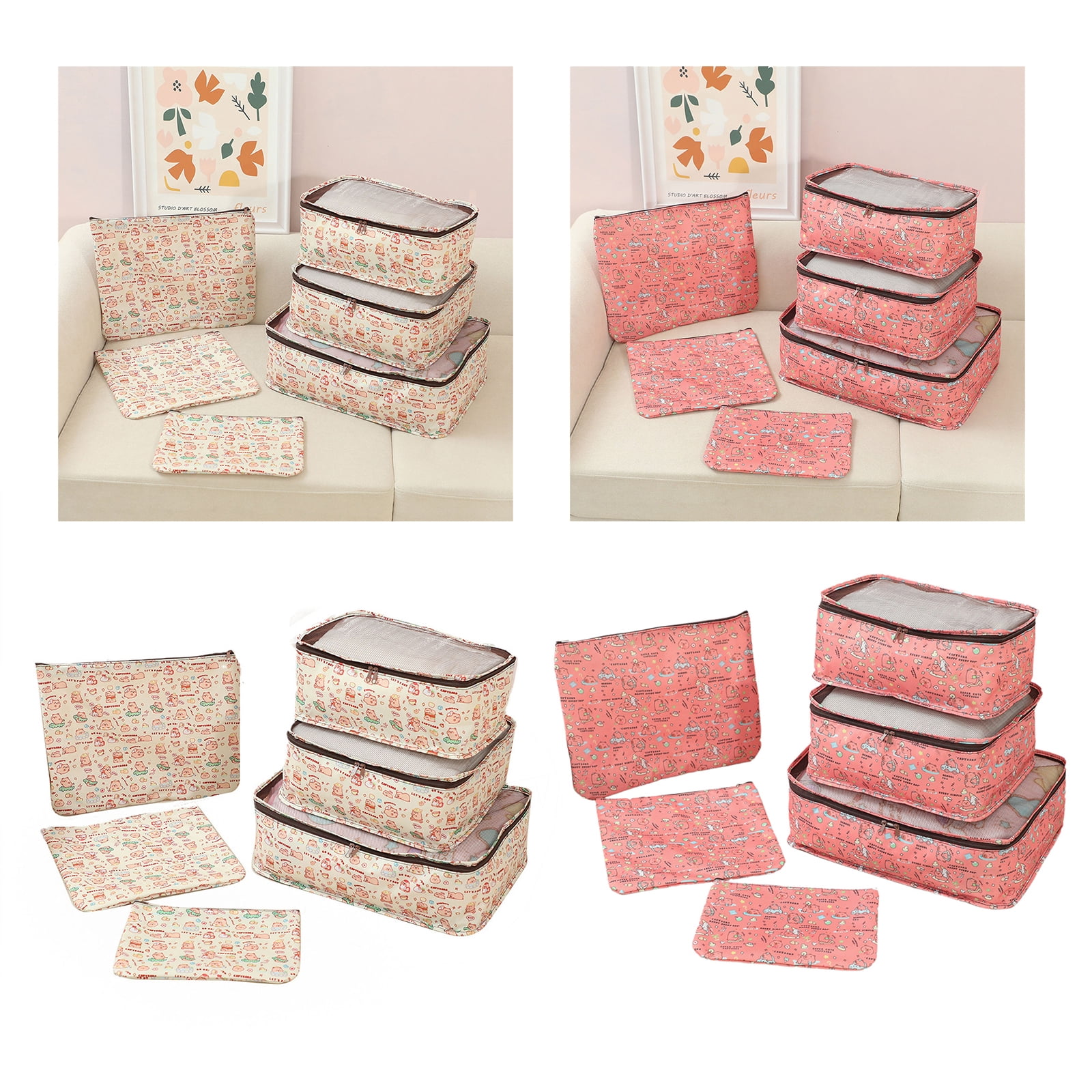6Pieces Luggage Organizers Set Packing Cubes with Water Resistant Materials Includes Shoe Bag and Toiletry Pouches