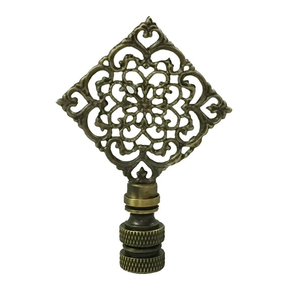 Royal Designs, Inc. Diamond Floral Filigree Lamp Finial for Lamp Shade, F-5016AB-1, Antique Brass, Single