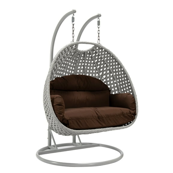 HomeStock Retro Renaissance Light Grey Wicker Hanging 2 person Egg Swing Chair