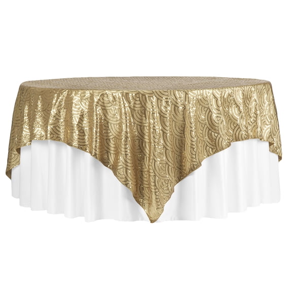 Mermaid Scales Table Overlay Topper 85"x85" Square - Gold