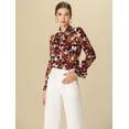 thumbnail image 3 of Blusa Allegra K con cuello En V y lazo floral para mujer camisa de manga larga con volantes y trompeta vintage rojo XL, 3 of 6