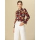 thumbnail image 3 of Blusa Allegra K con cuello En V y lazo floral para mujer camisa de manga larga con volantes y trompeta vintage rojo XL, 3 of 6