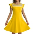 thumbnail image 1 of Dresses for Girls Kids Child Girls Summer Ruffle Sleeve Mesh A Line Dress Solid Color Casual Dresses with Pockets Robe Enfant Fille Yellow 5 Years-6 Years, 1 of 4