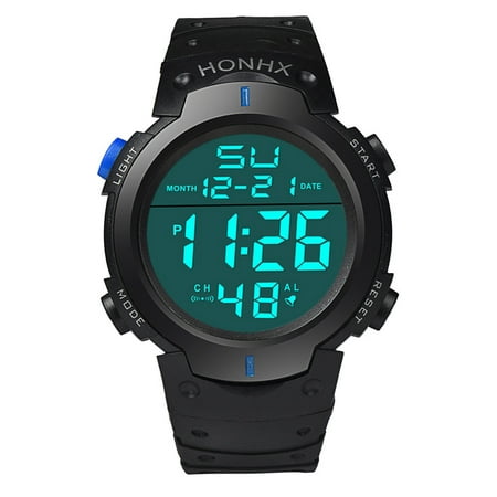 Outtop Fashion Waterproof Men's Boy LCD Digital Stopwatch Date Rubber Sport Wrist