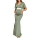 thumbnail image 1 of Vestido largo de maternidad AISWI con faja de flores y cuello en V, color verde salvia, 1 of 6