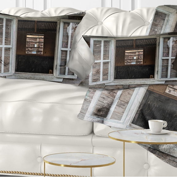 Designart Wooden Walls and Windows - Landscape Printed Throw Pillow - 12x20